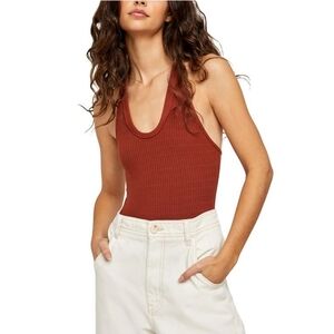 Free Free People Speed Dial Bodysuit Bronze Brown Ribbed Size Medium